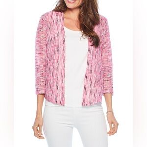 NIC+ZOE Sweet Song Pink/ Black Crosshatch Weave Cardigan Sweater Sz M